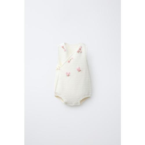 FLORAL EMBROIDERED KNIT ROMPER - Ecru | ZARA United States