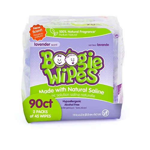 Baby Wipes by Boogie Wipes, Wet Wipes for Face, Hand, Body & Nose, Made with Vitamin E, Aloe, Chamomile and Natural Saline, Natural Lavender Scent, 90 Count - 45 Count (Pack of 2)