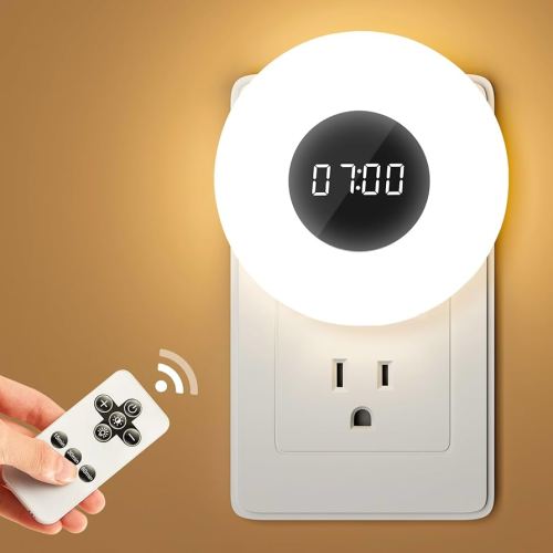 Kids' Nightlights with Clock & Remote, 3 Color Dimmable Plug-in Night Light, Auto Timer for Bathroom & Toilet - Amazon.com