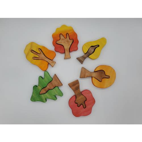 Set of 6 Fall Trees - Great for small world playscapes toys for girls and boys.  Waldorf and Montessori inspired.