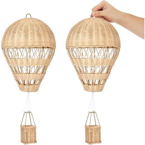 Alipis 2pcs Rattan Hot Air Balloon Decor: Wicker Hanging Decoration - 23. 6" Natural Woven Craft Floating Basket Ornaments for Kids Room Wall Art Nursery Room Aesthetic Home Decor Beige