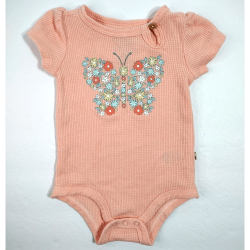 Bearpaw S/S Bodysuit Girls 3-6m Peach Butterfly Flowers Snap Button Baby Infant