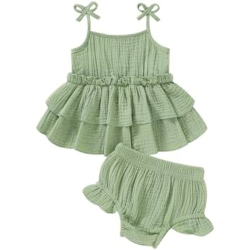 Happy Town Baby Girl Clothes Summer Infant Outfits Sleeveless Tank Tops Newborn Shorts Set Bloomers Toddler Shirt