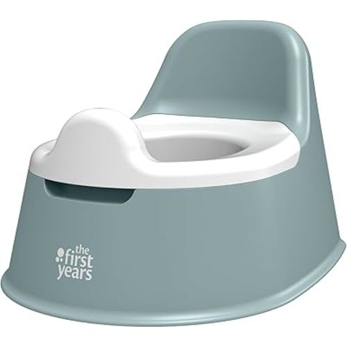 The First Years Sure Support Training Potty - Built-in Backrest and Splash Guard and Non-Slip Grip - Comfortable and Portable Toddler Potty Chair - Sage - 18 Months and Up