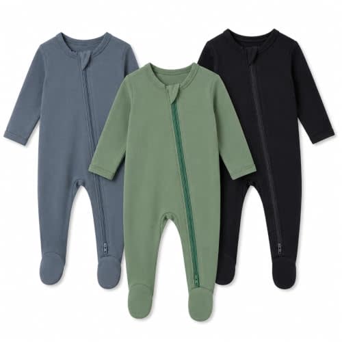 GUISBY Baby Footed Rayon of Bamboo Pajamas 2-Way Zipper | Soft Rayon of Bamboo Sleepwear, 2-Way Zipper, Mitten Cuffs, Breathable Comfort, Baby Gift