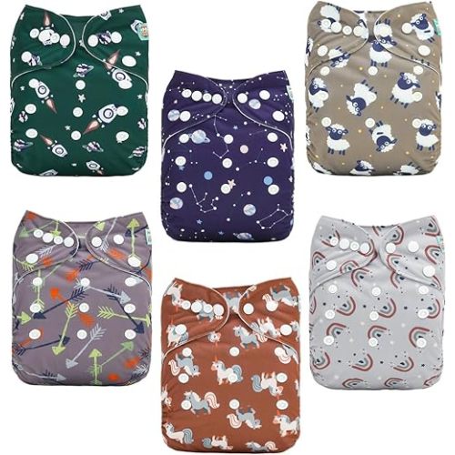 ALVABABY Baby Cloth Diapers 6 Pack with 12 Inserts Cloth Diaper Covers Adjustable Washable Reusable for Baby Girls and Boys