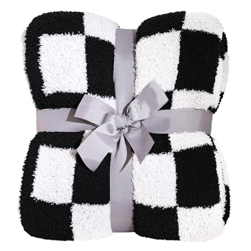 Panku Checkered Blanket, Ultra Soft Black and White Checkered Throw Blanket, Warm Fluffy Checkerboard Blanket for Couch and Sofa (50x60 Inches, Black and White)