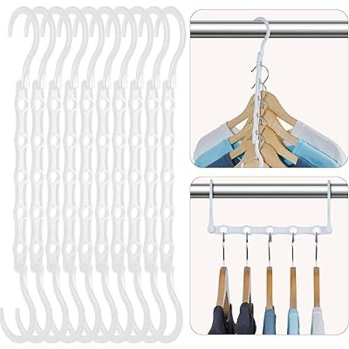 HOUSE DAY White Magic Plastic Hangers Space Saving Organizers and Storage Clothes Hanger Multi Hangers Sturdy Wardrobe Closet for Heavy Clothes, Dorm Room Bedroom Home RV Car Camper Essentials 20 Pack