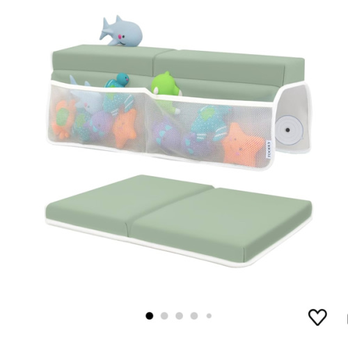 Comfortable Baby Bath Kneeler and Elbow Rest Pad Set – Thick Memory Foam Bath Kneeling Pad with Elbow Support – Baby Bathtub Cushion with Toy Organizer for Bathing Infant or Toddler - Green