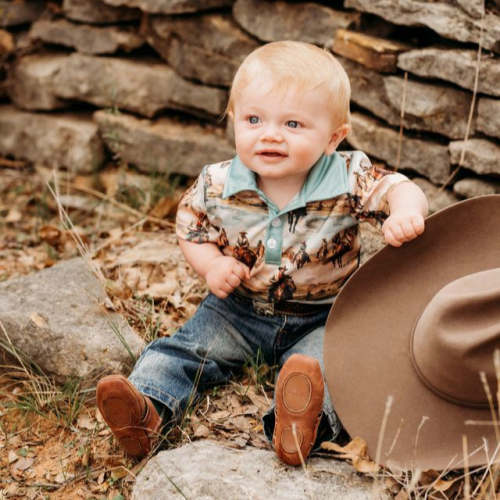 Sunrise Cowboy SS Polo Onesie, (0-18M)