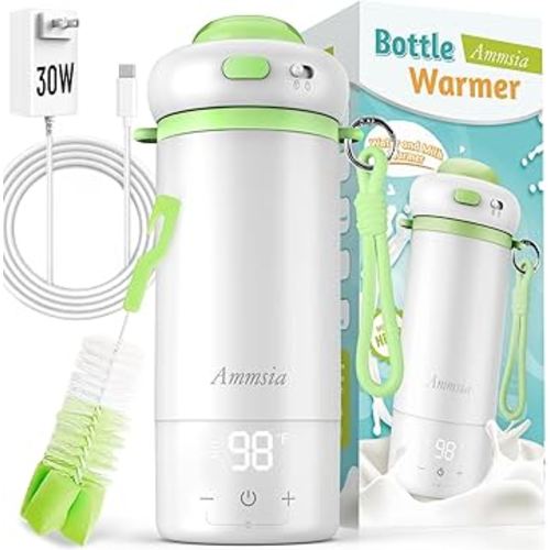 Portable Bottle Warmer for Travel – Fastest Heating & Charging & Long Battery Life, Fits Global 100-240V, Sterilization & Water Quality Test Mode, 17Oz Baby Milk Warmer for Breastmilk, Formula, Water