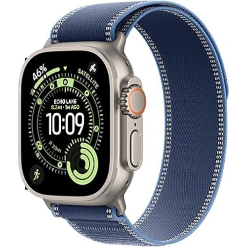 Apple Watch Ultra 3 [GPS + Cellular 49mm] Running & Multisport Smartwatch w/Rugged Titanium Case w/Blue/Bright Blue Trail Loop - M/L. Satellite Communications, Advanced Health & Fitness Tracking