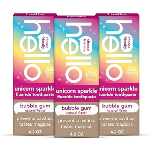 Hello Unicorn Sparkle Kids Toothpaste with Fluoride, Bubble Gum Toothpaste, 4.2 Oz Tube (Pack of 3)