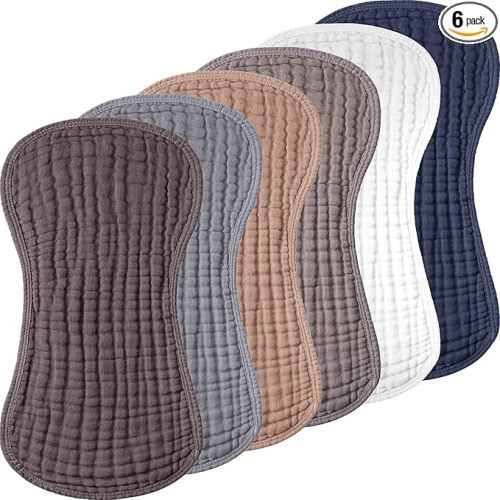 Frienda 6 Pack Muslin Burp Cloths Cotton Large 20''x 9'' Extra Absorbent and Soft Baby Burping Cloth for Baby Boy Girl Unisex(Dark Colors)