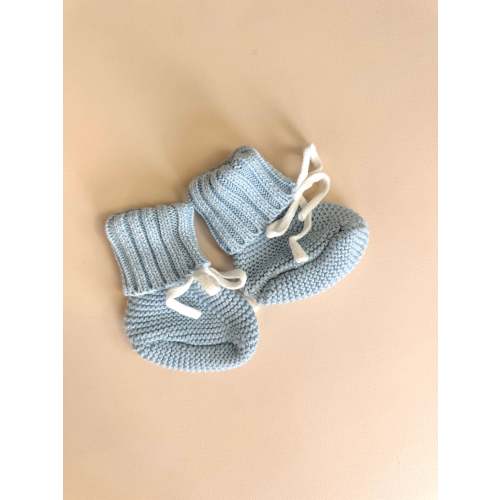 Knit Booties - White Tie Baby Blue