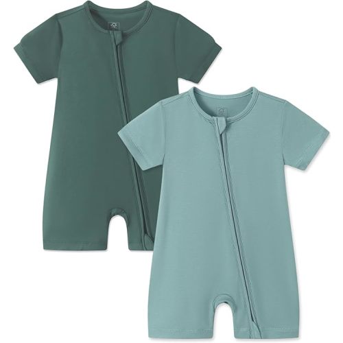 JunNeng Baby 2 Pack Rayon of Bamboo Romper Sleeper 2 Way Zipper Short Sleeve Jumpsuit Zipper Footless One-piece
