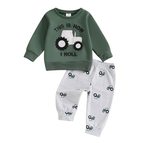 FYBITBO Infant Toddler Baby Boys Fall Clothes Long Sleeve Shirts Tops and Pants Farm Tractor Outfits Winter Clothing Sets