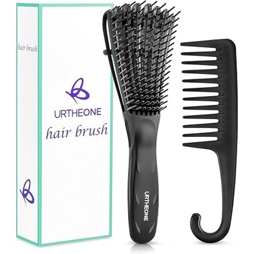 Detangling Hair Brush, Detangling brush for Adults and Kids, Comb Set for Kinky Curly Coily and Wavy Hair, For Wet and Dry Hair, Afro American Type 3a-4c, Comfortable Grip, Easy to Clean(Black)