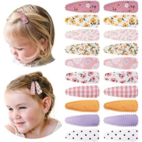 20 Pcs Girl Hair Clips Floral Print Toddler Hair Clips Non Slip Wrapped Snap Hairpins for Kids Barrettes Hair Accessories for Baby Toddler Girls (Light Color)