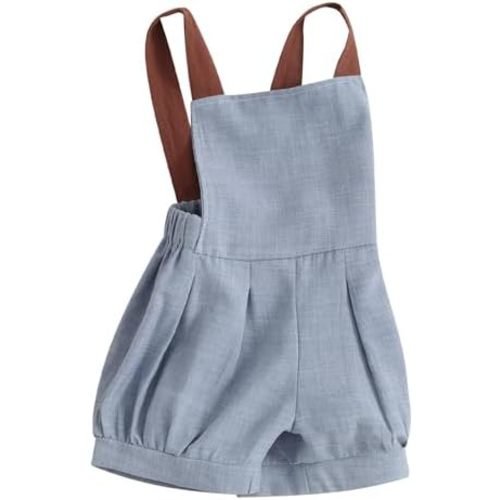 Qiylii Toddler Baby Boy Backless Cotton Linen Overall Short Jumpsuit Sleeveless Strap Suspender Overalls Summer Clothes