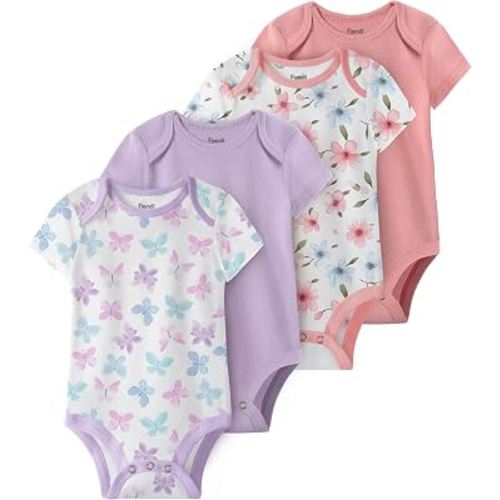 FIEMOL Baby Bodysuits Newborn 100% Cotton, Soft Short Sleeve Toddler Infant Cute Body Suits for Baby Boys Girls 4 Pack