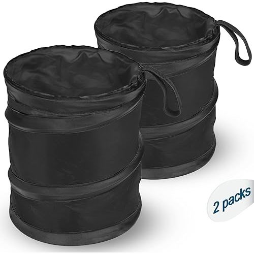 Car Trash Can, 2 Packs Mini Collapsible Pop-up Car Garbage Can, Waterproof Hanging Car Trash Bag with Velcro, Car Trash Bin, Black