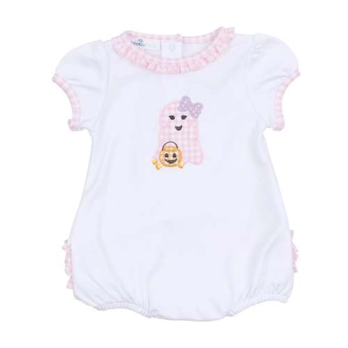 Magnolia Baby Boo Crew Applique Ruffle Short Sleeve Bubble Pink