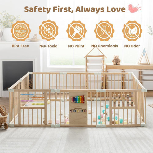 Wooden Baby Playpen with Built-in Educational Toys - Safe Foldable Shape-Adjustable Activity Enclosure for Toddler Play Area | Wayfair