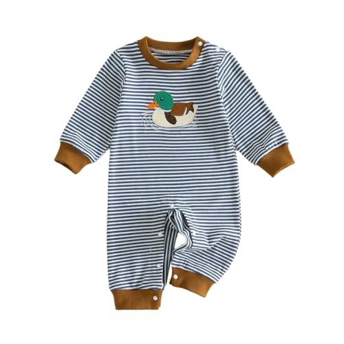 Western Baby Boy Clothes Cowboy Mallard Duck Romper Hunting Jumpsuit | Infant Rodeo Country Hunting Farm Jumpsuit Fall Winter Outfit Gingham Plaid Long Sleeve Crewneck