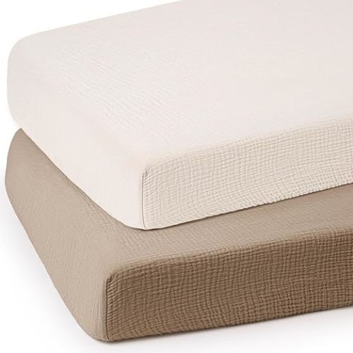 lulumoon Baby Muslin Crib Sheets: Soft & Breathable Fitted Crib Sheets for Boys and Girls - Solid Color Sheets for Standard Crib 2Pack