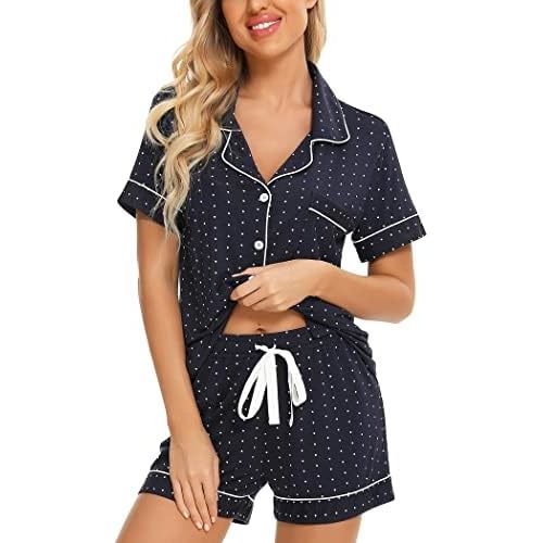 Leikar Womens Button Down Pajama Sets Bride Pajamas Sets Sleepwear Shorts Lounge Set
