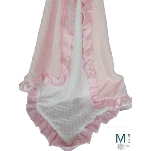 Personalized Pink Minky Baby Blanket – Satin Ruffle, Custom Colors