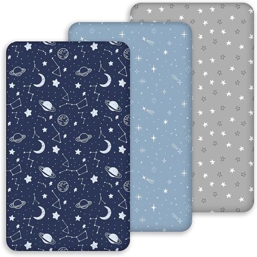 Baby Bassinet Sheets 33x20 for Baby Delight, Newton,Airclub,Maxi Cosi,Angelbliss,Dream on Me,Mika,Harppa,Amke,ezebaby Rectangle Bassinet Mattress - Navy Blue Planet 3 Pack Boy