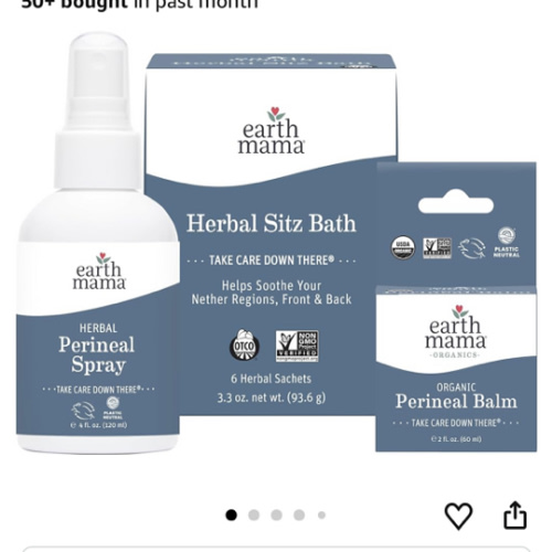 Earth Mama Postpartum Recovery Kit, Take Care Down There® Trifecta with Organic Perineal Balm, Sitz Bath & Herbal Peri Spray, 3-Piece Set