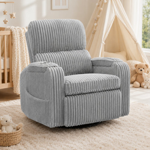 Latitude Run® 25''W Modern Corduroy 270° Swivel Nursery Glider With Hand-Adjustable Headrest, Storage Armrests And USB Port | Wayfair
