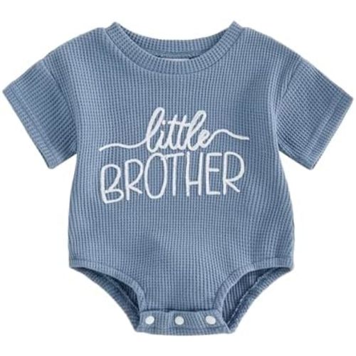 Infant Baby Boy Summer Outfit Short Sleeve Little Brother Lil Bro Bubble Romper Jumpsuits Newborn Waffle Clothes