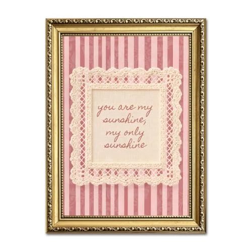 You Are My Sunshine Wall Art, Vintage Nursery Quote Sign Wall Decor Painting Pink Striped Canvas Print Picture for Girl Baby Kids Bedroom Living Room 12x16 inch Gold Framed