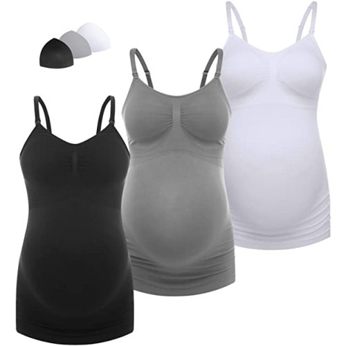 HOFISH Women's Breast Feeding Tops,Maternity Nursing Cami with Build in Shelf Bra - X-Large - 019 Latest Verison: 3 Pack Grey/Black/White