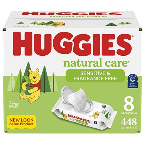 Baby Wipes, Huggies Natural Care Sensitive Baby Diaper Wipes, Unscented, Hypoallergenic, 8 Flip-Top Packs, 56 Count (Pack of 8) - 8 Flip-Lid Packs