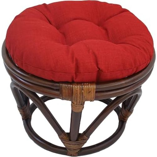 Blazing Needles Round Solid Spun Polyester Tufted Footstool Cushion, 18", Paprika