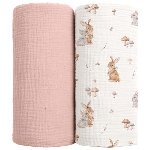 lulumoon Muslin Swaddle Blankets for Baby: 100% Cotton Receiving Blankets | Breathable Wrap for Newborn Swaddling - Nursery Gift for Baby Neutral (SandBunny)