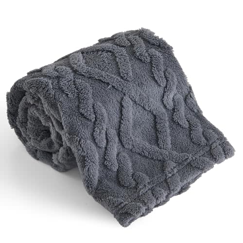 KMUSET Kids Blanket for Boys Girls 30 x 40 inches, Soft Cozy Fuzzy Swaddle 3D Jacquard Dark Grey Throw Blanket