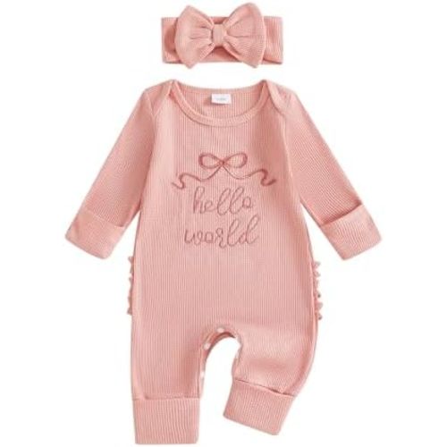 Nebworn Baby Boy Waffle Knit Romper Long Sleeve Ruffle Butt Onesie Fall Winter Clothes Coming Going Home Outfit
