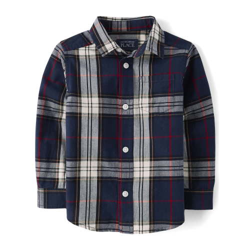 The Children's Place Baby & Toddler Boys Long Sleeve Plaid Poplin Button Up, Sizes 6M-5T