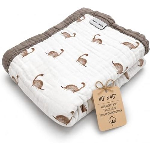 Organic Cotton Muslin Baby Blanket for Boys & Girls - Luxurious Soft Toddler Quilt for Swaddling - Gender Neutral Blanket - Baby and Toddler Gift - Dinosaur