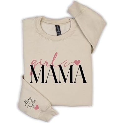 coreus Custom Girl Mom Sweatshirt With Kids Names Girl Mama Sweatshirt Mom of Girls Sweater Pink Mama Hoodie