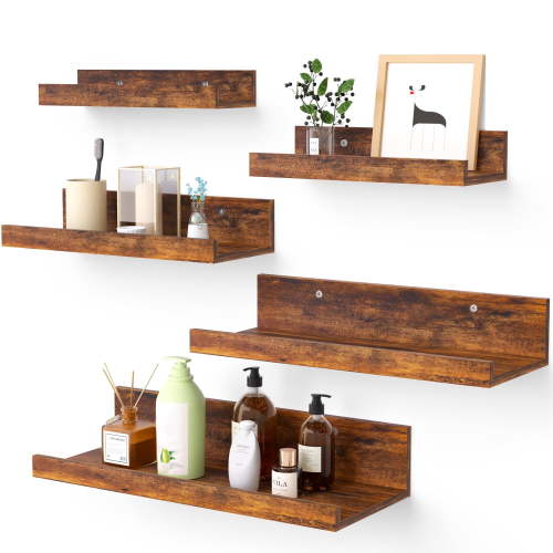 Walmart Black Friday Deals 2025 - Upsimples Floating Shelves, Set of 5 MDF Wood Wall Mounted Shelves, Brown, Multiple Sizes