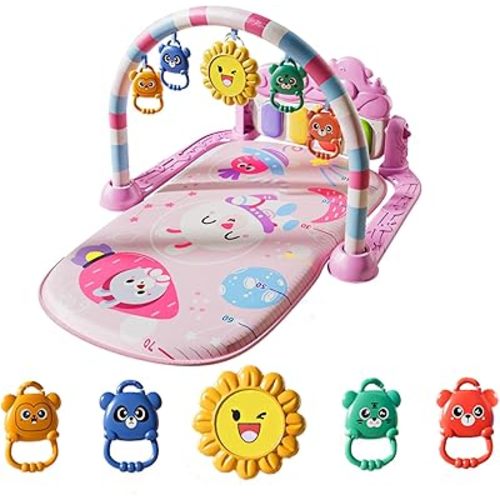 Alive Lovely Baby Gyms Play Mats, Musical Activity Center Baby Piano Gym Mat, Music and Lights Tummy Time Padded Mat for Newborn Newborn 0 to 3 6 9 12 Months