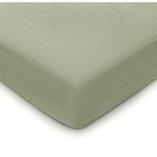Muslin Fitted Crib Sheet, Extra Soft 100% Muslin Cotton Crib Sheets for Standard Crib and Toddler Mattresses by Comfy Cubs - Sage