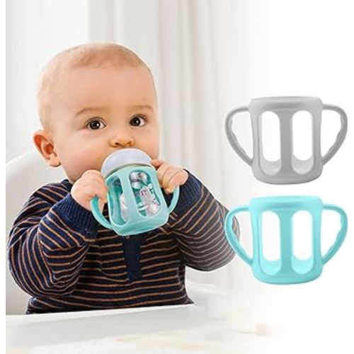 2 Pack Silicone Sleeves with Handles for Philips Avent Glass Natural Bottle and Philips Avent Anti-Colic Bottle 4 oz, Anti Breakage Baby Bottle Holder, Compatible with Avent Glass Baby Bottle